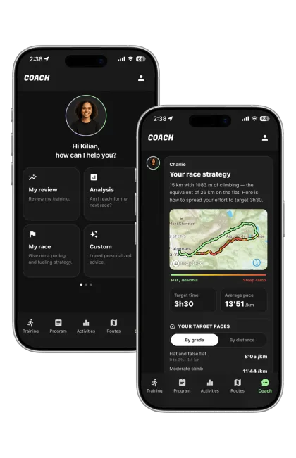 Race strategy and target paces screen in the TrailRun app