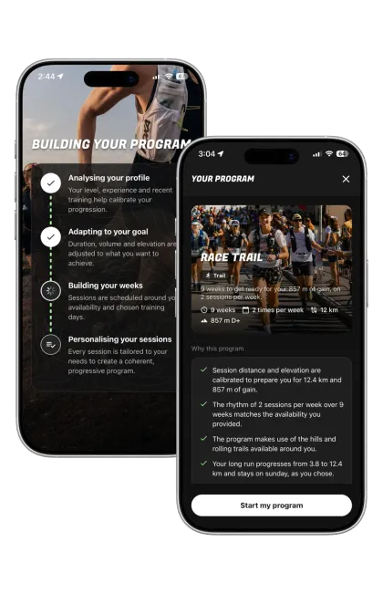 Training plan screen in the TrailRun app