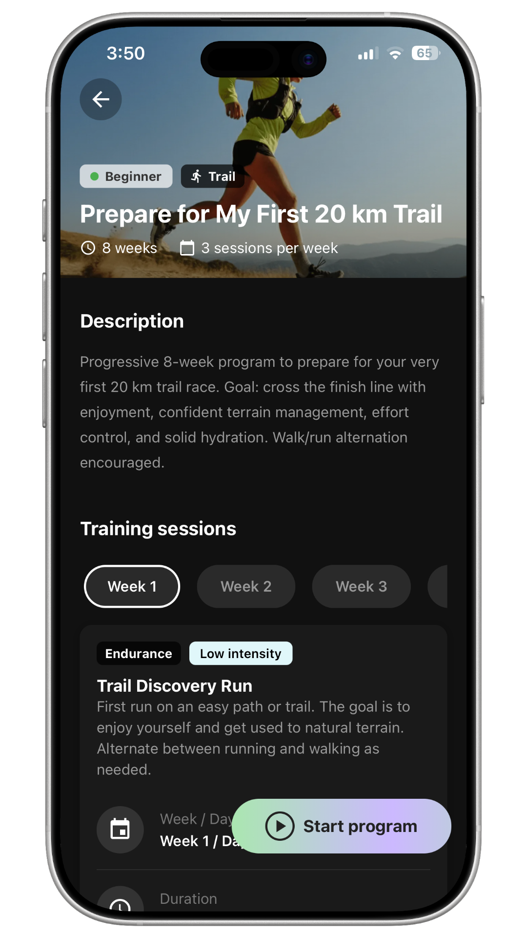 Runner on a mountain trail using TrailRun app