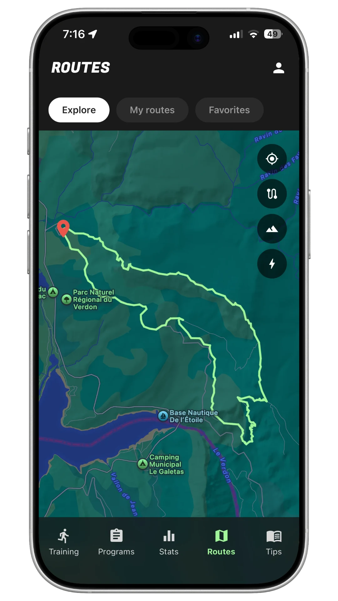 TrailRun app stats and GPS tracking